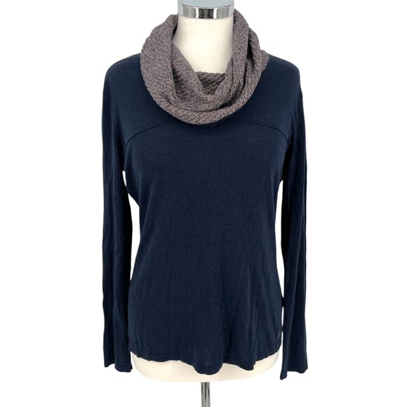 Skunkfunk Navy Long-Sleeve Knit Top With Textured Cowl Neck Size 4 - Picture 1 of 13